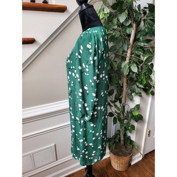 Les Serien Green Floral Polyester Scoop Neck Long Sleeve Knee Length Dress S - Picture 6 of 12